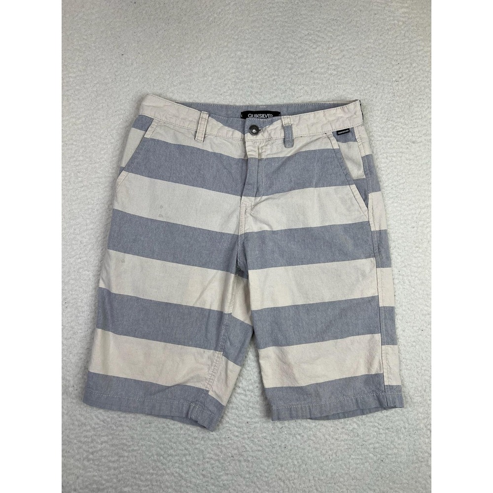 Quiksilver Shorts Mens 28 Blue Striped Chino 100% Cotton 10 Inseam Casual